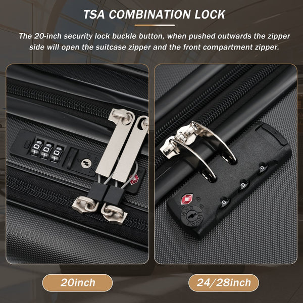 English Elm Luggage 5 Piece Hardside Abs Set with Front Access Carry on and Tsa Spinner Wheels Black N732P391557B