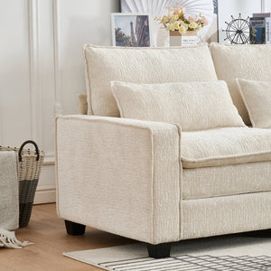 English Elm 99'' Sectional Cloud Deep Seat Couch - Plush Chenille 4-Seat L-Shaped Sofa with Movable Ottoman, Stain-Resistant Comfort and Ergonomic Lumbar Support Beige W3373S00023