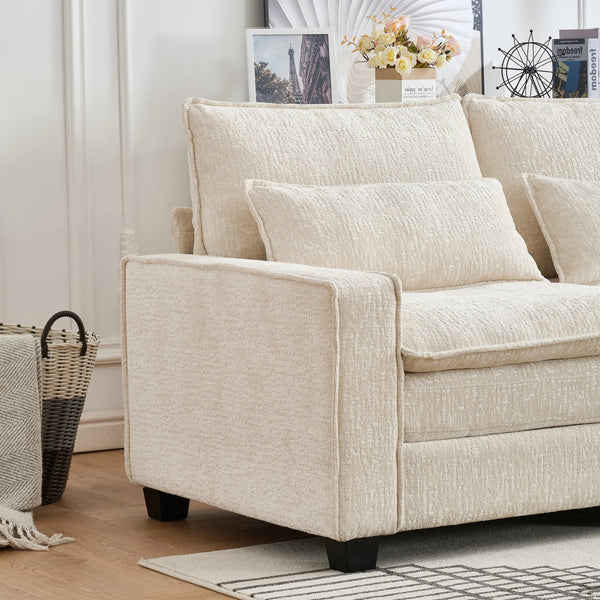English Elm 99'' Sectional Cloud Deep Seat Couch - Plush Chenille 4-Seat L-Shaped Sofa with Movable Ottoman, Stain-Resistant Comfort and Ergonomic Lumbar Support Beige W3373S00023