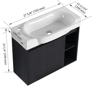 English Elm 28'' Wall-Mounted Bathroom Vanity with Glossy White Ceramic Sink, Soft-Close Doors, Water-Resistant Plywood Finish (Easy Assembly, KD Packing) W999P310767