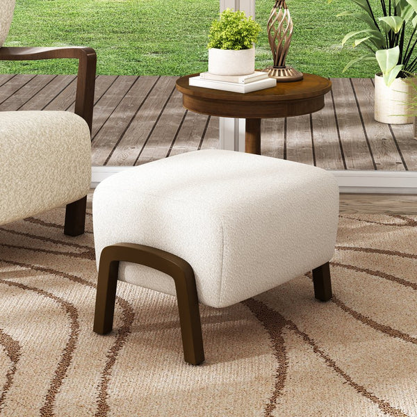 English Elm Christopher Knight Home® - Upholstered Ottoman With Wooden Legs In White Boucle - Modern, Versatile Accent For Any Room N757P303227W