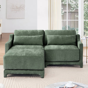 English Elm Two-Seater Sofa Set With Ottoman, Lumbar Pillows & Ergonomic Design – Elegant Chenille In Green! W714S01214-GIGA