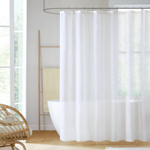 JLA Home Madison Park - Sheer Translucent Shower Curtain with Subtle Stripes, Light-Filtering Polyester, Machine Washable 72x72 White MP70-8808