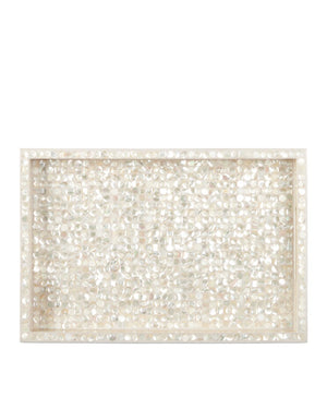 Currey & Company Gerri Dot Mother Of Pearl Tray Set Of 2 - Elegant Decorative Trays For Serving & Displaying Items White Mother Of Pearl ,Wood 1200-1020-currey-company