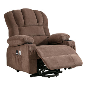 English Elm Power Lift Recliner Chair with Massage Heating Fleece Leather and Usb for Elderly Brown W1807P298855