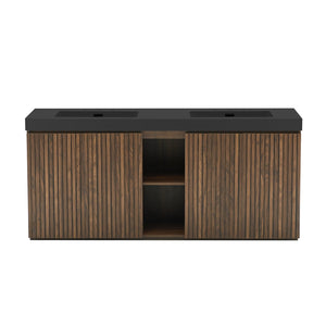 English Elm Galan 72 Inch Double Sink Vanity Fluted Wood Quartz Top Freestanding Bathroom Cabinet Walnut Brown W1865S00231