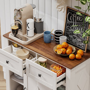 English Elm 39" Sliding Barn Door Buffet Sideboard with Walnut Top, 2 Drawers, 5 Compartments, Anti-Tip Safety and Durable MDF Finish W2948P245259
