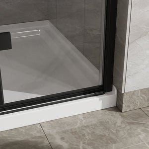 English Elm Goodyo 34"X72" Frameless Bi-Fold Glass Shower Door Combo With White Acrylic Base & Black Finish W1223S00022