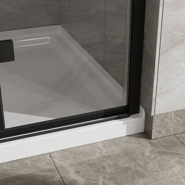 English Elm Goodyo 34"X72" Frameless Bi-Fold Glass Shower Door Combo With White Acrylic Base & Black Finish W1223S00022