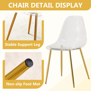 English Elm Table and Chair Set Tempered Glass Top with Gold Leg Ghost Seats for Dining Room W1151S04559