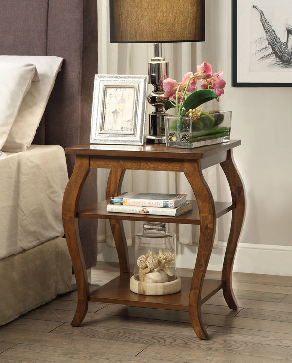 English Elm Becci Walnut Finish Accent Table with 2 Open Shelves, Cabriole & Square Legs, Durable MDF Veneer B2726P281460