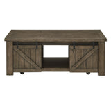 Homelegance By Top-Line Niccolo Barn Door Coffee Table with Storage Grey Wood