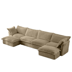 English Elm Slipcovered U-Shape Sectional Sofa With Soft Camel Corduroy, Removable Covers & Modular Design Options W3041S00071-GIGA