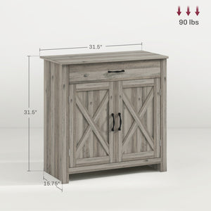 English Elm HOMCOM Rustic Farmhouse Sideboard Buffet Cabinet with Barn Doors, Drawer & Adjustable Shelves for Entryway Gray Wash W2225P229124