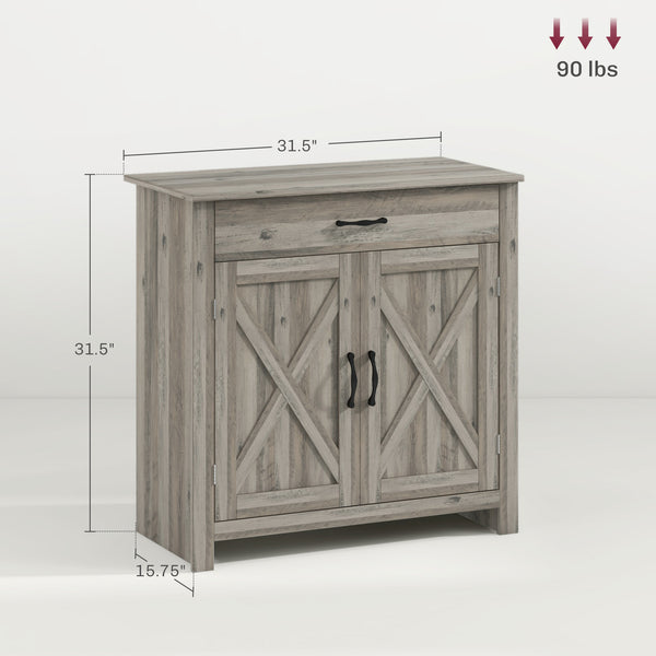 English Elm HOMCOM Rustic Farmhouse Sideboard Buffet Cabinet with Barn Doors, Drawer & Adjustable Shelves for Entryway Gray Wash W2225P229124