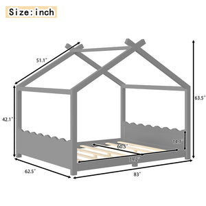 English Elm Queen House Bed Frame Solid Pine Low Profile Montessori Floor Design for Kids Room W1580P387854