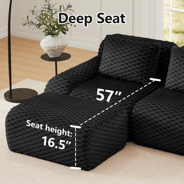 English Elm 114" Modular L-shaped Sectional Sofa Flannelette Fabric Deep Seat Ottoman Living Room W714S01533
