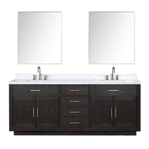 English Elm Black Oak Double Bath Vanity Set With Carrara Marble Top, Chrome Faucets & 36-Inch Mirrors Included B2731S02181