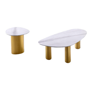English Elm Contemporary 3Pc Table Set: Luxurious Sintered Stone & Matte Gold Accents For Modern Living Spaces B2741S00659