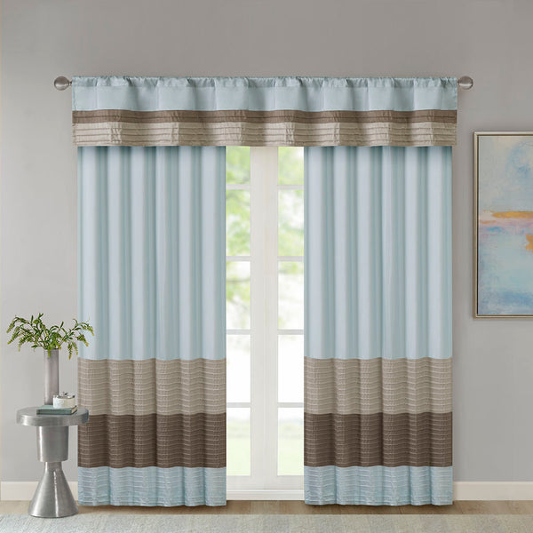 JLA Home Madison Park - Polyoni Pintuck Window Valance with Lined Striped Texture, Tailored Fullness & Easy Rod Pocket Blue MP41-2229