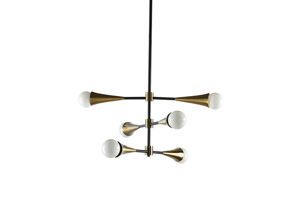 Sunpan ELZA Sputnik Chandelier - Modern Adjustable Black and Brass Fixture for Dining or Living Spaces 105707