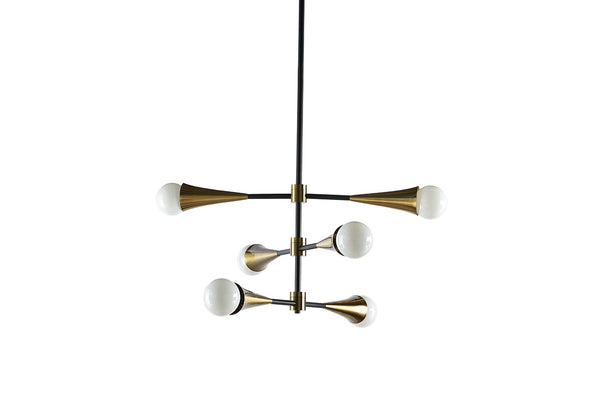 Sunpan ELZA Sputnik Chandelier - Modern Adjustable Black and Brass Fixture for Dining or Living Spaces 105707