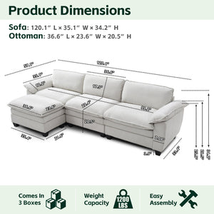 English Elm Living Room Chenille Sectional Sofa with Detachable Ottoman and Pocket Coil Cushions Beige W1097S00235