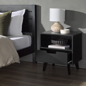 Hans Sleek Mid-Century Modern Nightstand with 1 Drawer and Open Cubby for Stylish Storage Solutions