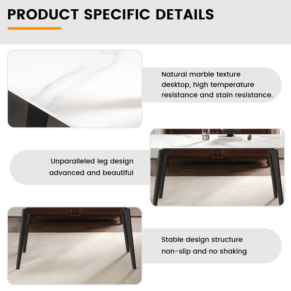 English Elm 55.12" Modern Artificial Stone Dining Table With Black Metal Legs - Sleek, Durable, Seats 6 Comfortably W1535S00509