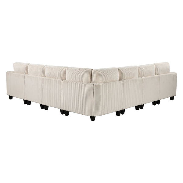 English Elm 7-Piece Modular Sectional with Hidden Storage, Side Pockets and USB Charging in Corduroy Upholstery Beige 28.5 L x 29 W x 20.5 H B011S01081