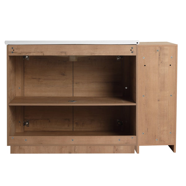 English Elm 52'' Freestanding Bathroom Vanity Oak Finish Ceramic Sink Soft Close Storage Cabinet W999S00513