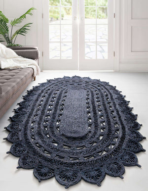Unique Loom Braided Jute Punita Hand Braided Novelty Rug Navy Blue,  5' 1" x 8' 0"