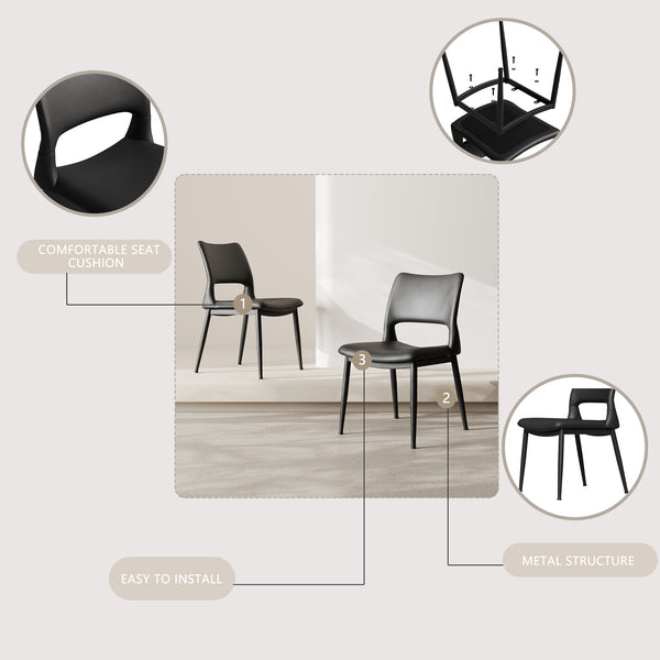 English Elm Modern Black Pu Leather Dining Chairs Set of 2 Ergonomic Metal Frame Seating W1727P251122