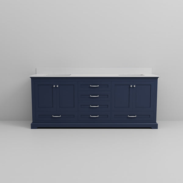 English Elm Navy Blue Double Bath Vanity With White Quartz Top – Elegant Storage, Soft-Close Design For Luxury B2731P258278