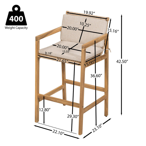 English Elm Christopher Knight Home® - Marcella Teak-Finish Acacia Outdoor Barstool Set of 2 with Beige Integrated Cushion & Wicker Backrest N775P301184T