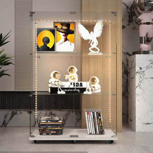 English Elm Tempered Glass Display Cabinet With Bluetooth Led Light, Lockable Storage For Wine & Collectibles W3155P268184-GIGA