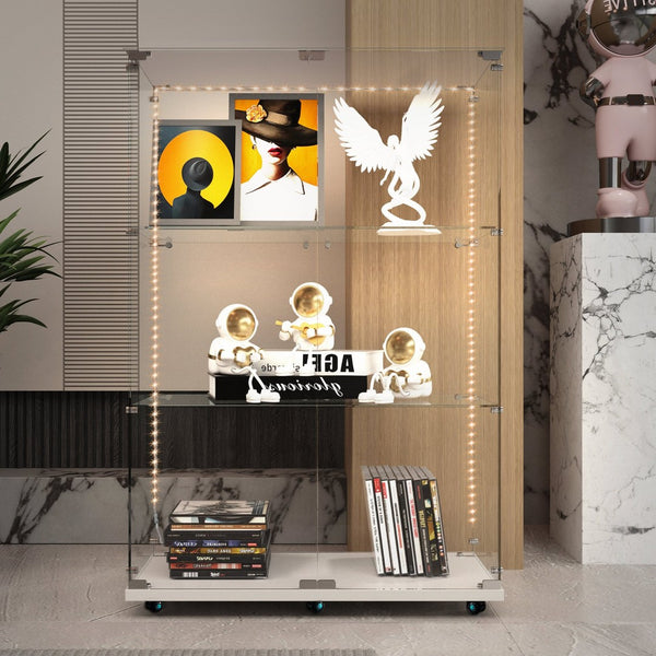 English Elm Tempered Glass Display Cabinet With Bluetooth Led Light, Lockable Storage For Wine & Collectibles W3155P268184-GIGA