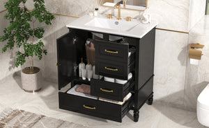 English Elm Christopher Knight Home® - 30" Bathroom Vanity with Ceramic Sink, Acacia & MDF Cabinet, Soft-Close Door & Drawers Black N759P346895B