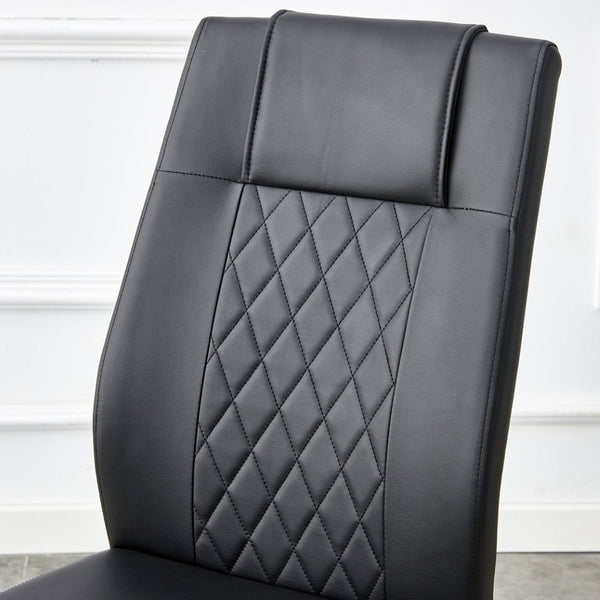 English Elm Table Set: Luxurious 71" Pandora Glass Dining Table With Golden Legs & 8 Stylish Black Pu Chairs W1151S03226-GIGA