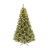 Christopher Knight Home® - Noble House - 7.5-foot Cashmere Pine and Mixed Needles Pre-Lit Clear LED Hinged Artificial Christmas Tree with Snow and Glitter Branches and Frosted Pinecones