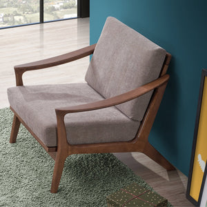 English Elm Light Brown Plush Accent Chair with Removable Cushion, Full Foam Comfort & Durable Rubberwood Frame B062S00568