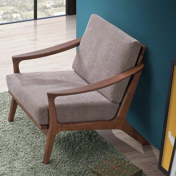 English Elm Light Brown Plush Accent Chair with Removable Cushion, Full Foam Comfort & Durable Rubberwood Frame B062S00568