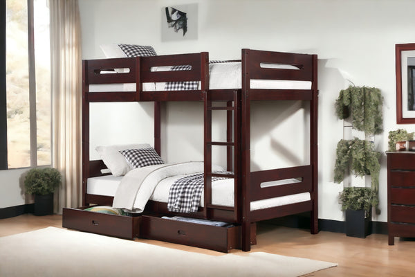 English Elm Nissa Espresso Twin/Twin Bunk Bed with Storage Drawers, Solid Wood, Safety Rails, Easy Assembly B2726S00331