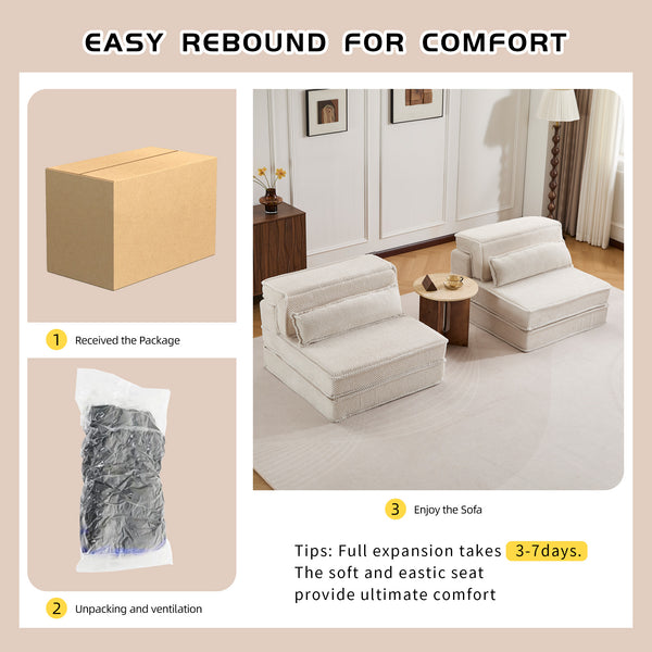 English Elm Compression Modular Floor Sofa Bed - Versatile Diy 2-Seater With Soft Fleece, No Assembly Required! W3723S00047