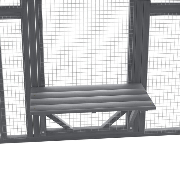 English Elm Cat, Cat Outdoor Wooden Enclosure with Seven Platforms Resting Boxes and Waterproof Canopy W1598S00040