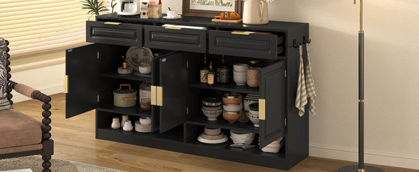 English Elm U-Style Farmhouse Sideboard With 3 Drawers & 4 Doors, Stylish Buffet For Dining Room & Entryway Storage N711P345213B-GIGA