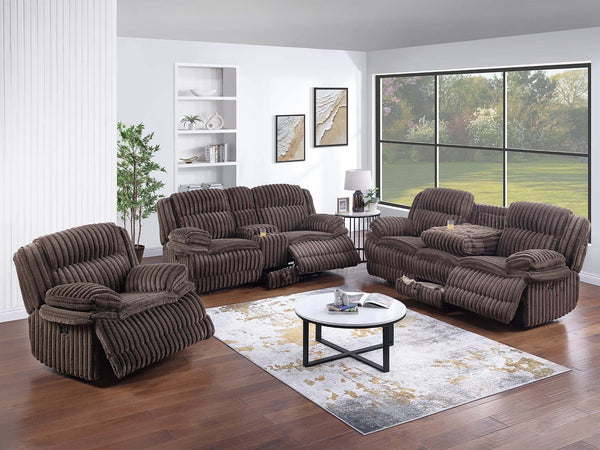 English Elm Living Room Reclining Couch 3Pc Set – Cozy Chocolate Sofa, Loveseat & Glider Recliner With Storage B011S01734