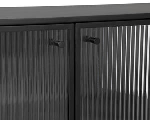 Sunpan Parsons Sideboard: Timeless Mid-Century Modern Design with Fluted Glass Doors and Matte Black Frame Small - 35.5W x 15D x 30H