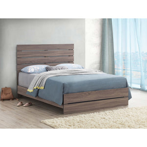 English Elm Geary Barrel Oak Panel Eastern King Bed with Slatted Headboard, Rustic Vintage Grain Finish for Cozy Bedrooms B062P331056