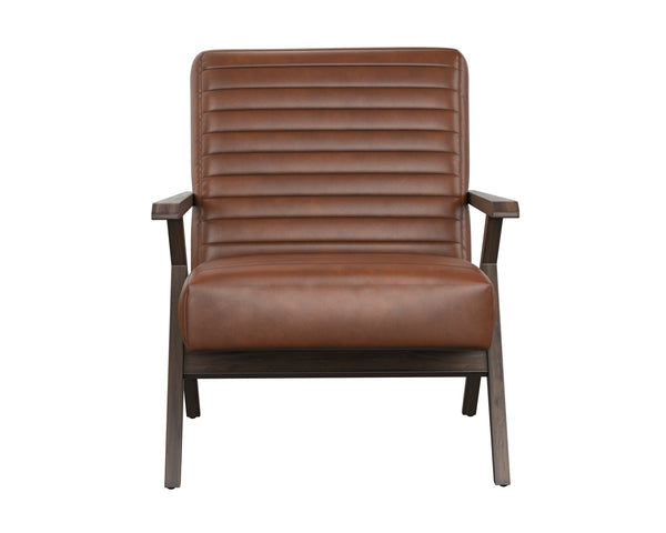 Sunpan Peyton Lounge Chair - Mid-Century Modern Design with Retro Flair and Distressed Brown Oak Frame Bravo Cognac